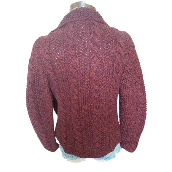 Carlisle Made In Italy Wool Cable Knit Cardigan Sweater In Burgundy - Picture 3 of 6